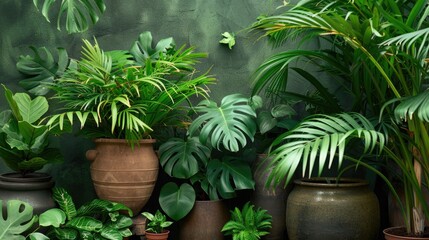 Wall Mural - Lush green foliage of tropical pottery plants