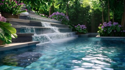 Sticker - Swimming pool stepped surrounded by greenery