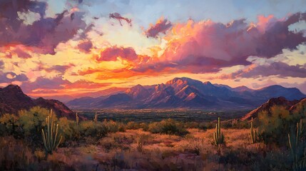 Poster - Desert Mountain Range Sunset with Clouds