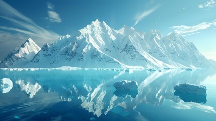 Poster - The snow-capped peaks reflected in the blue water