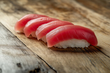 sushi on wooden table