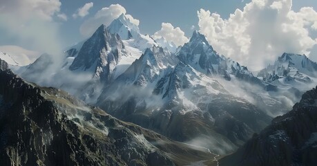 Poster - The rugged peaks are surrounded by glaciers