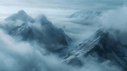 Poster - The misty peaks surrounded by thick clouds