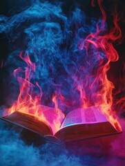 Wall Mural - Open Book on Fire with Smoke