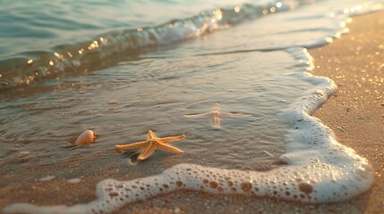 Wall Mural - Transparent waves slowly rolling onto the shore