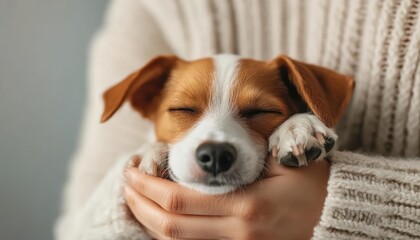 A cozy scene of a person holding a sleepy dog, radiating warmth and affection, perfect for pet lovers and animal lovers.