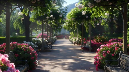 Canvas Print - A park decorated with flowering bushes and ornamental image