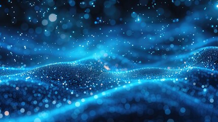Aufkleber - Abstract background with glowing blue and white dots, Glowing light dot on a dark backdrop. Generative AI.
