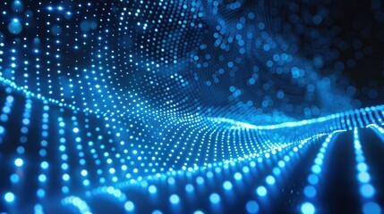 Aufkleber - Abstract background with glowing blue and white dots, Glowing light dot on a dark backdrop. Generative AI.