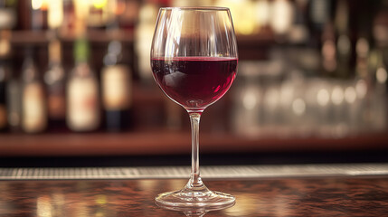 a glass of red wine on the bar table