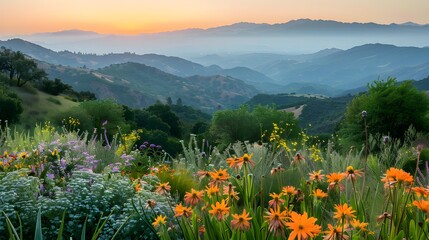 Poster - The valley issque covered with flowers among