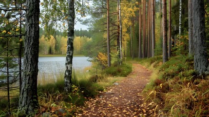 Wall Mural - A path in a finnish forest passing img