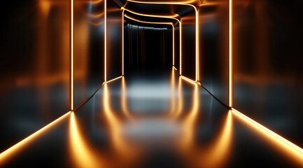 Poster - Minimalist and luxurious black gold e-commerce background design, featuring contour light, three-dimensional light, and light reflection, 3d rendering. Generative AI.