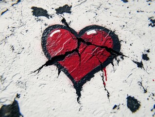 Canvas Print - Broken Red Heart on White Wall