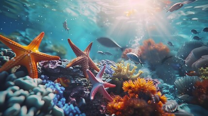 Poster - Life diverse marine life swimming among the coral