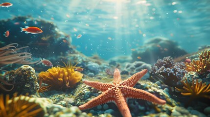 Poster - Life diverse marine life swimming among the coral