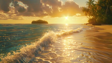 Poster - Golden sunset on a tropical beach soft sand