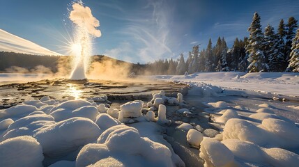 Poster - Winter a geyser surrounded by snow and ice