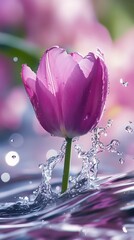 Wall Mural - there is a pink flower that is in the water