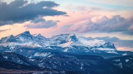 Poster - Snowy Mountain Range at Sunset