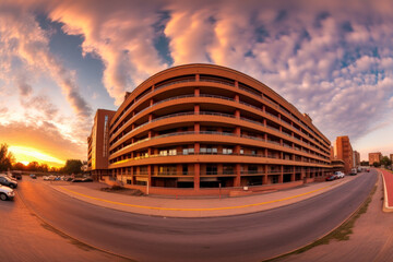 Wall Mural - A wide-angle shot of a car parking