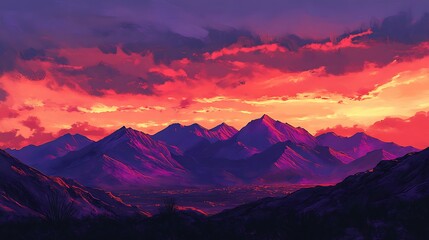 Poster - Mountain Range at Sunset with Dramatic Sky