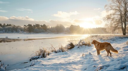 Poster - Golden Retriever in a Snowy Winter Wonderland