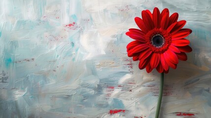 Red flower on blank canvas