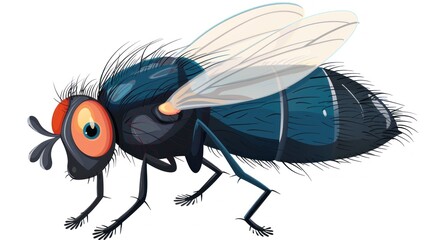 A fly with red eyes and a black body