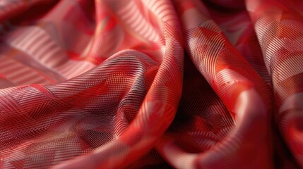 Red silk fabric with delicate check print scarf design featuring openwork weaving