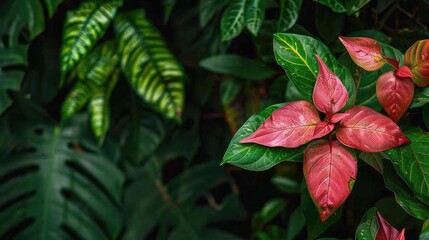 Red purpurata plant with green leaf backdrop