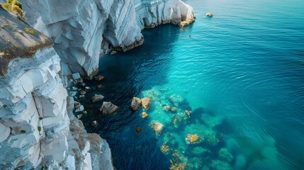 Poster - Shore line with white chalk cliffs