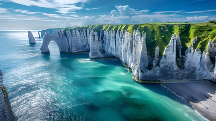 Poster - The shore line with chalk cliffs creates