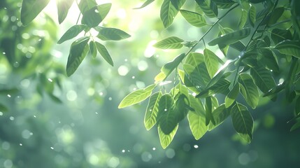 Canvas Print - Leaves lush green leaves hanging from tall stems