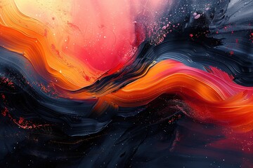 Poster - A painting of a colorful wave with a black background