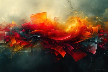 Poster - A colorful abstract painting with red, yellow, and blue shapes