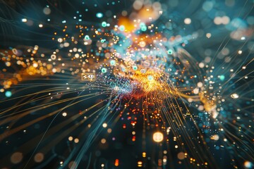 Poster - A futuristic scene illustrating the evolution of the internet, highlighting cutting-edge technology and global connectivity, Data visualization of network traffic, AI generated