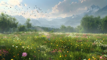 Canvas Print - The meadow is green and spacious strewn