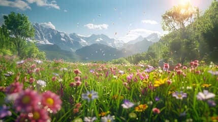 Sticker - The meadow is green and spacious strewn