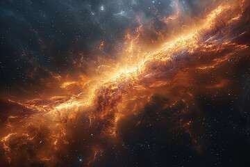 Wall Mural - A space scene with a long orange line of fire