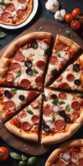 Delicious pizza fastfood meal on dark background