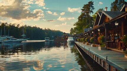 Wall Mural - Marina uyutnaya on the shore of a quiet