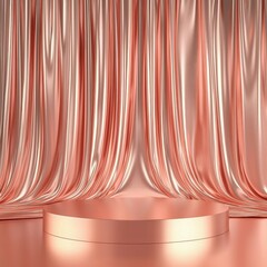 Wall Mural - Rose Gold Glam Abstract Backdrop for Product Presentation, Smooth Metallic Surface, Soft Sheen, Ideal for Showcasing Cosmetics, Luxurious and Modern Stage Pedestal Design