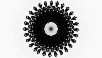 Intricate geometric symmetry black white circular pattern mandala art illustration abstract background.