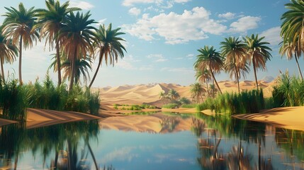 Canvas Print - Picturesque oases surrounded by sands and dunes attract