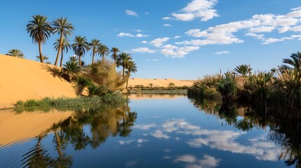 Poster - Amazing oases surrounded by sand dunes attract image