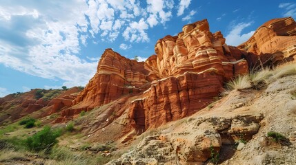 Wall Mural - Cliff with red sandstones creating a dramatic contrast img