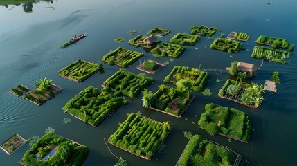 Wall Mural - The agricultural islands of myanmar floating