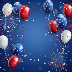 Happy 4th of July USA Independence Day background, waving American national flag and balloons. 4th of July poster template. USA independence day celebration 