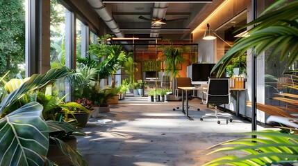 Poster - Office elegant surrounded by green plants and flowers